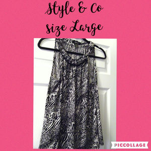 Style & Co shell L tank animal black white stretch